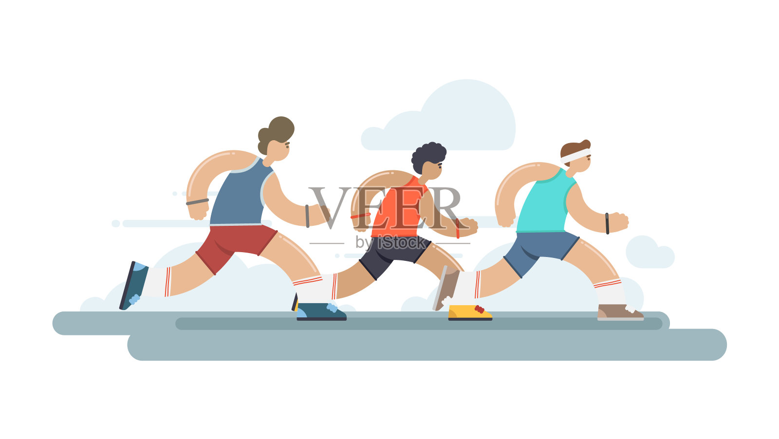 矢量图:平地马拉松赛组。跑步比赛。插画图片素材