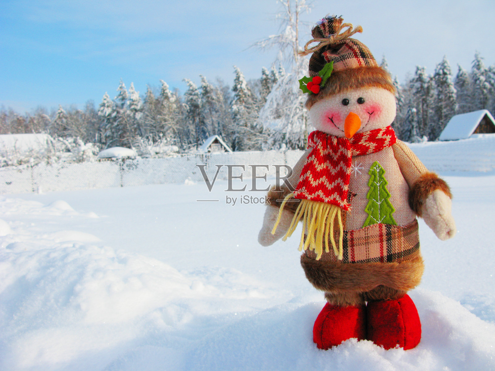 快乐的雪人圣诞冬季贺卡与雪的背景照片摄影图片