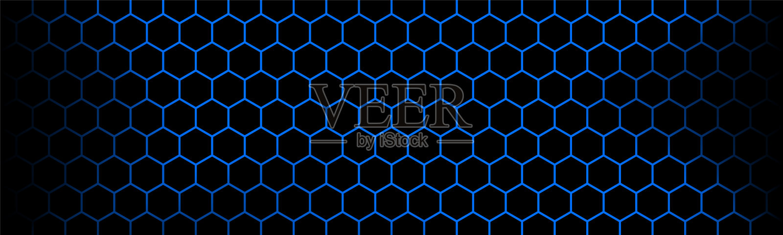 深色现代科技旗帜与蓝色六边形网格。抽象金属几何纹理头部。简单的矢量插图背景插画图片素材