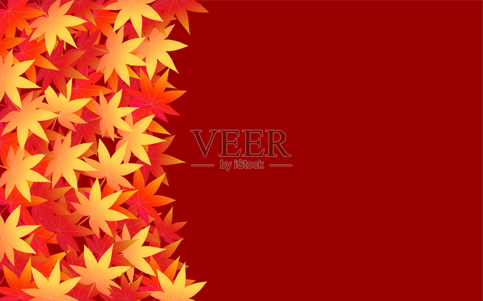 秋叶背景材料，红色背景的秋叶在左边插画图片素材