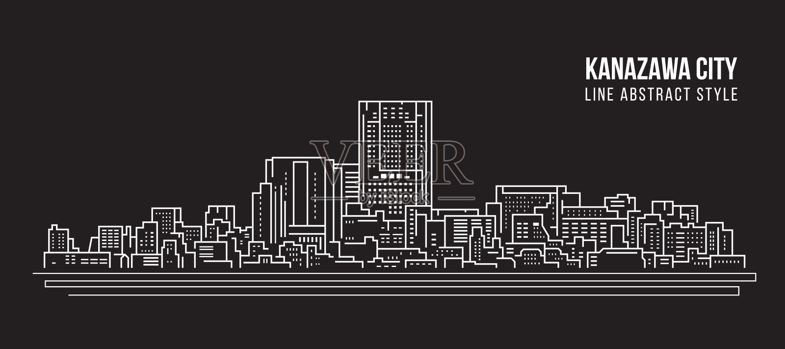城市景观建筑线条艺术矢量插图设计-金泽市插画图片素材