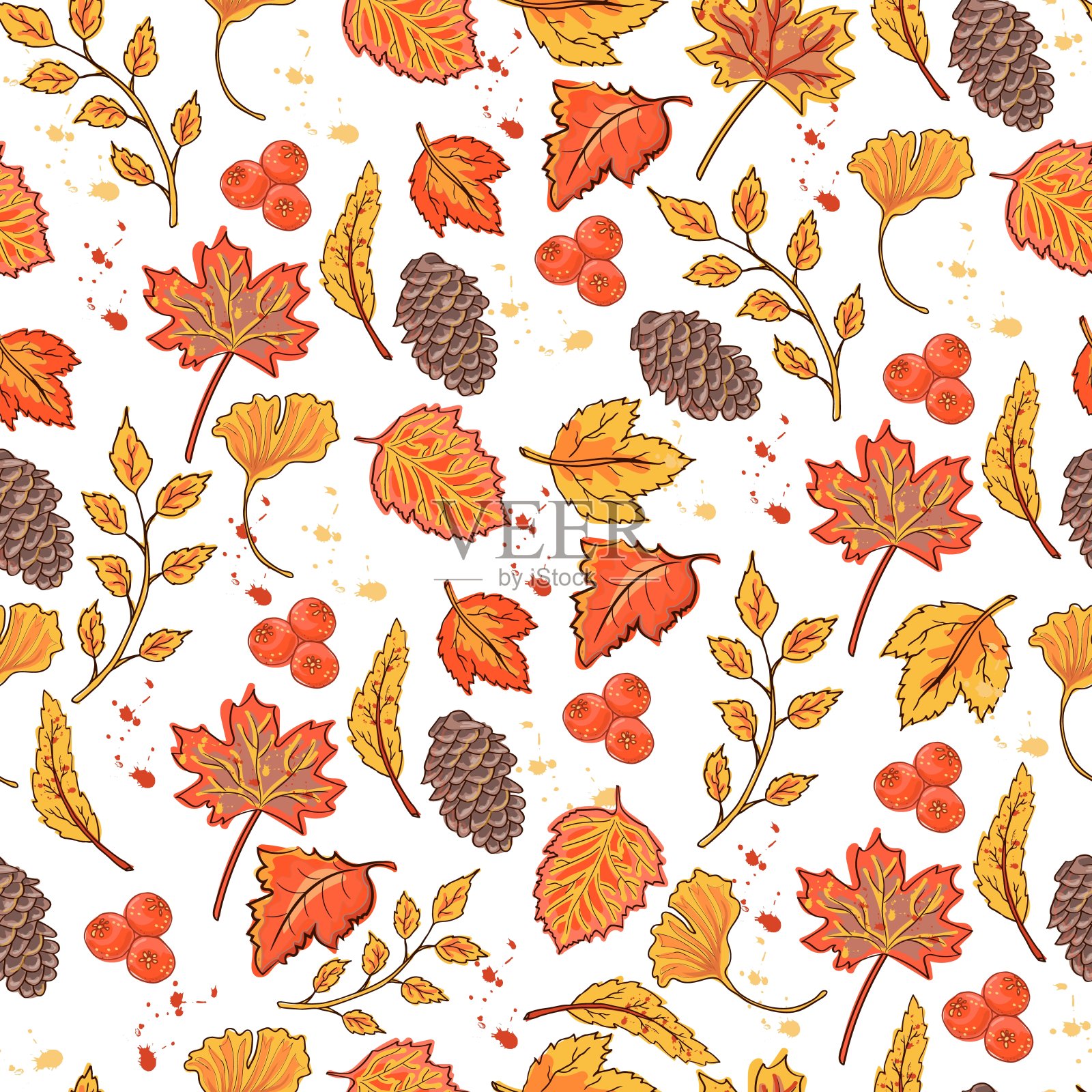 秋叶无缝图案背景，秋纹图案设计插画图片素材