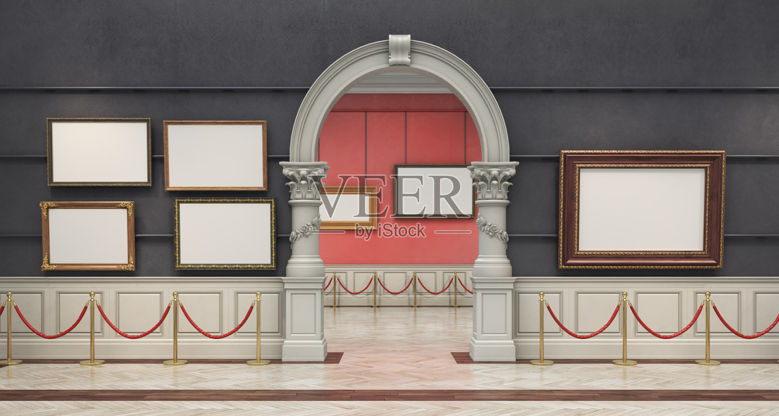 3D渲染的经典画廊大厅装饰照片摄影图片