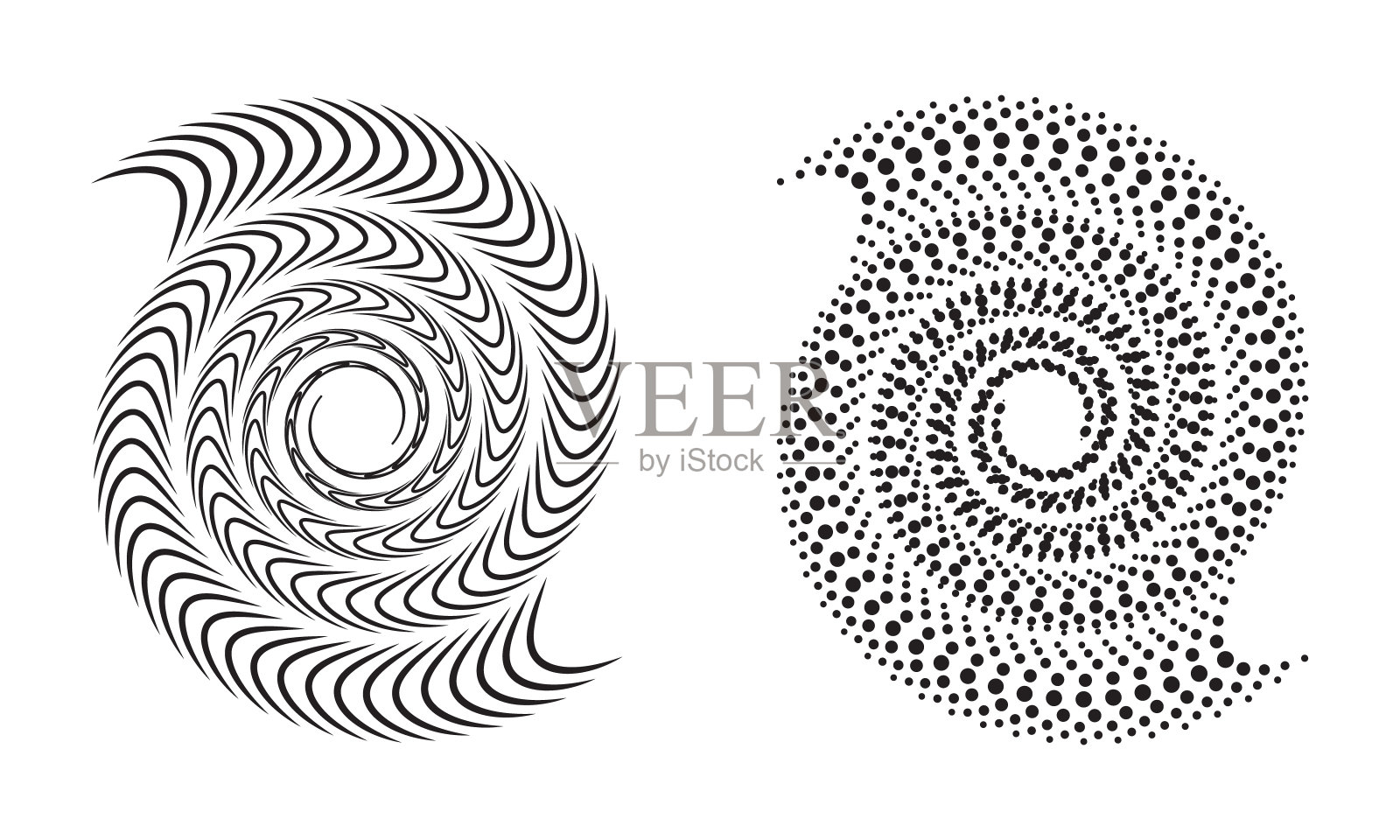 两个抽象的螺旋线和点像标志或图标。插画图片素材