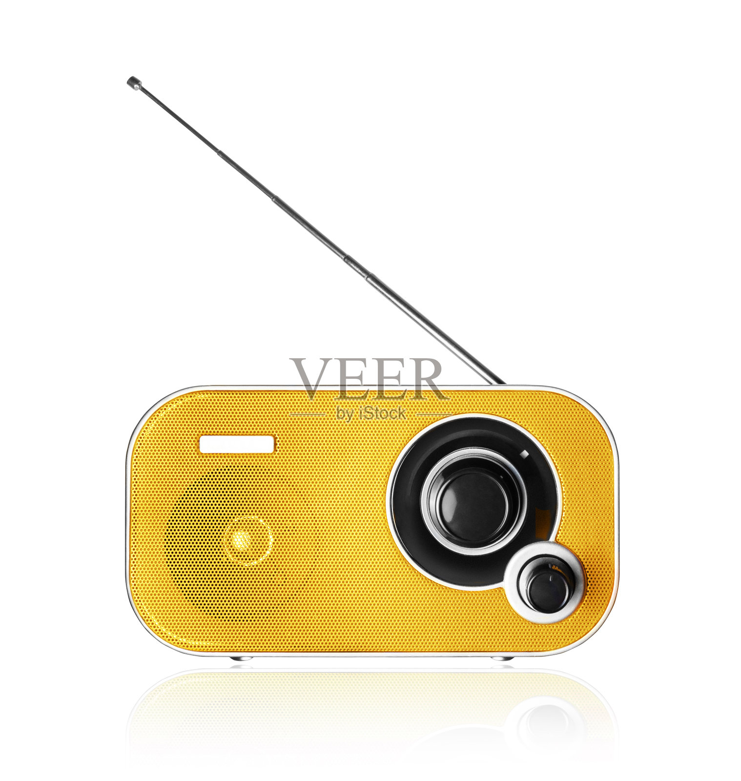 黄色复古便携式收音机被隔离在白色背景上照片摄影图片