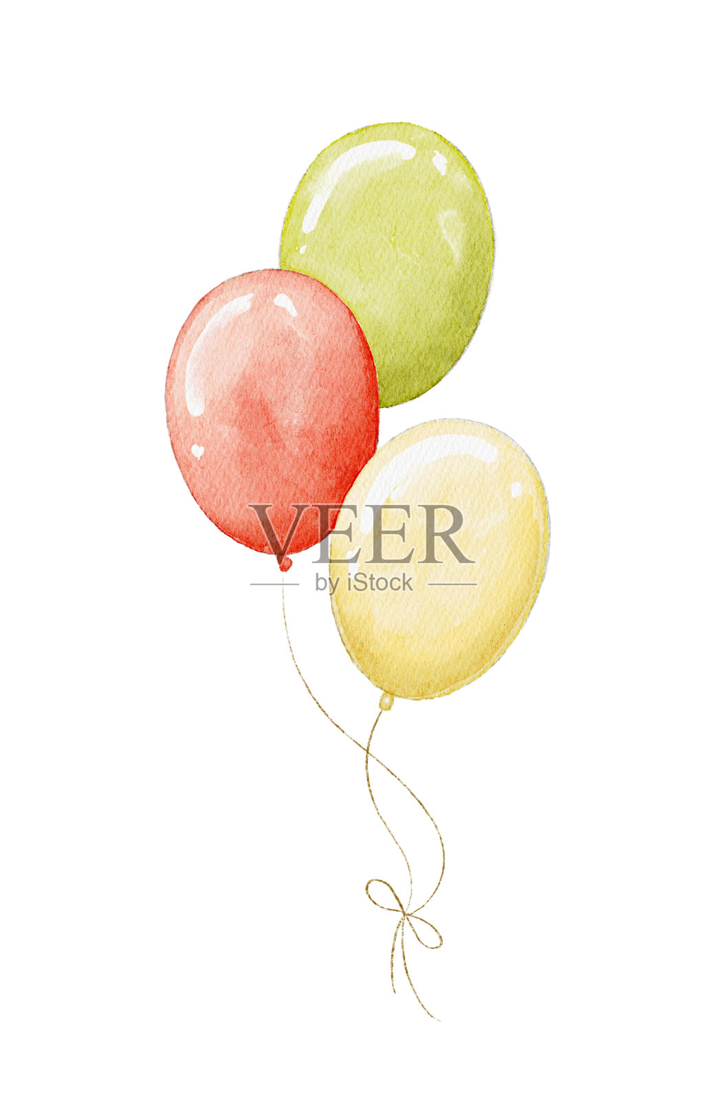 水彩插图与三个彩色气球设计元素图片