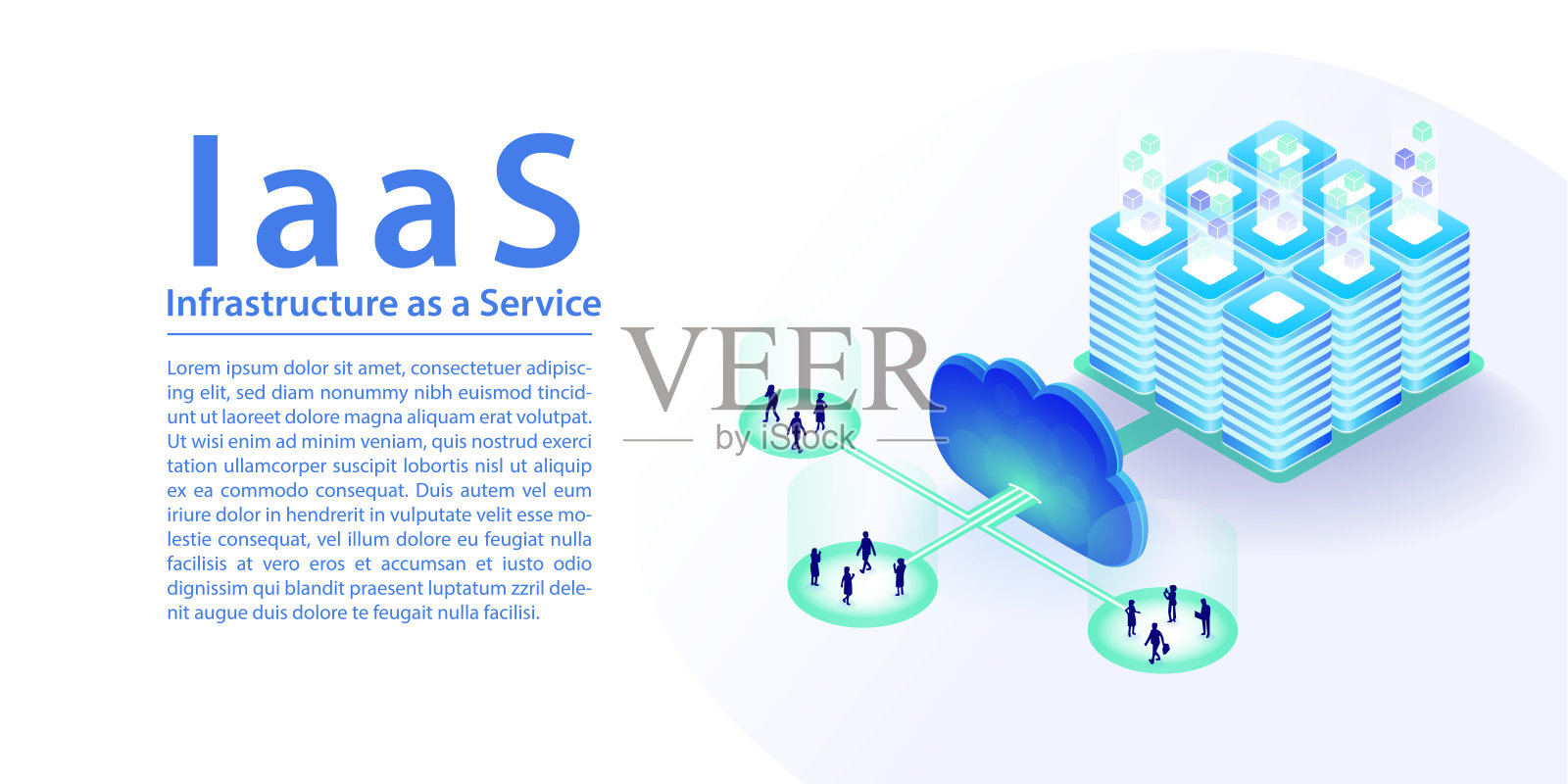 IaaS基础设施作为服务云计算的概念。三维等距矢量插图水平横幅。IT基础设施通过云连接。插画图片素材