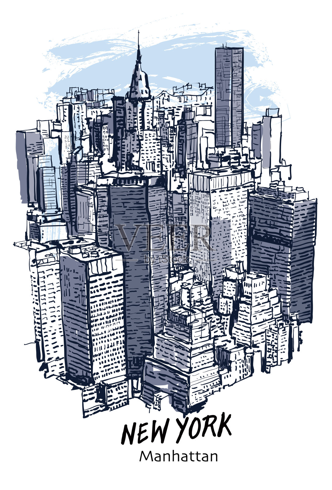 纽约，曼哈顿的城市景观插画图片素材