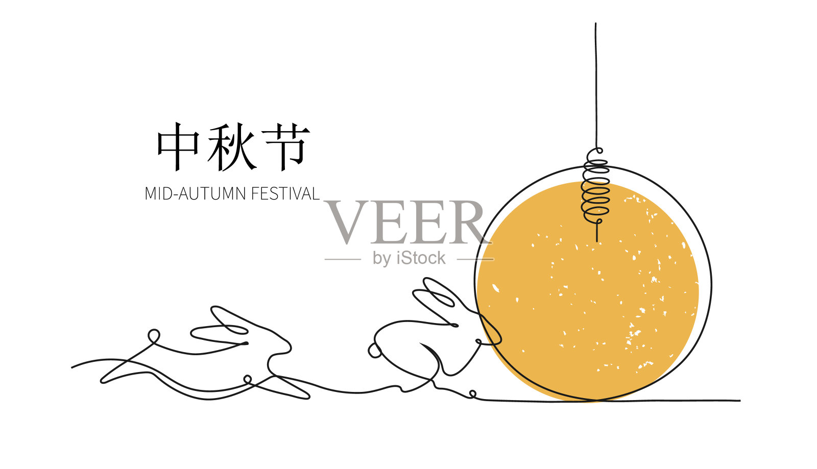 快乐中秋简单矢量海报，横幅，背景与月亮和兔子。中国的中秋节插画图片素材