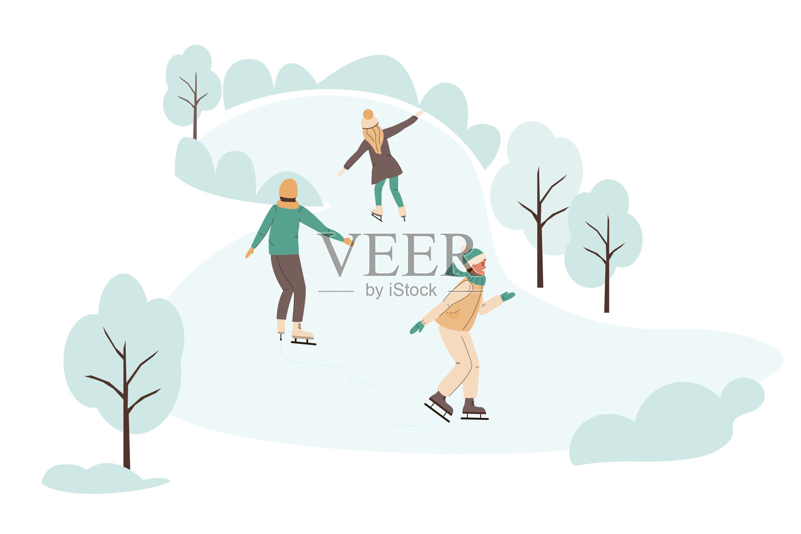 人们在户外溜冰场上滑冰。冬季休闲设计元素图片
