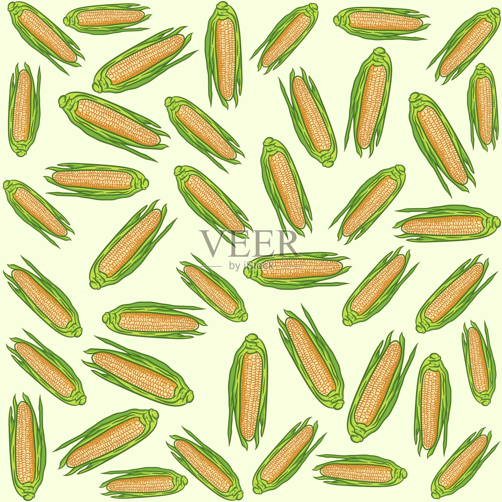玉米手绘矢量无缝模式插画图片素材