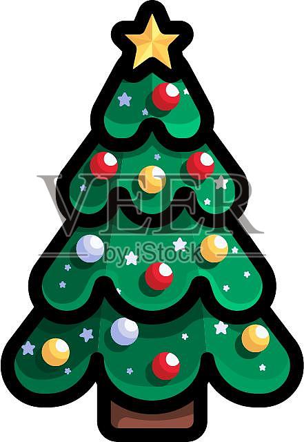圣诞节装饰球圣诞树卡通扁平元素设计元素图片
