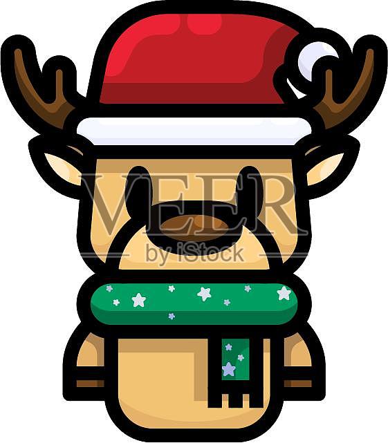 麋鹿圣诞节圣诞帽可爱卡通扁平元素设计元素图片