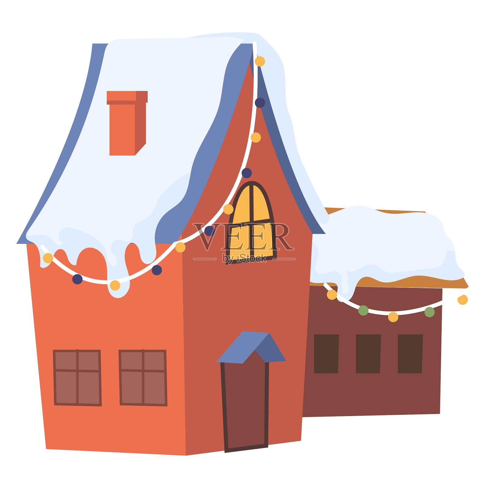 圣诞节平安夜冬天大雪寒冷室外雪景卡通扁平元素设计元素图片