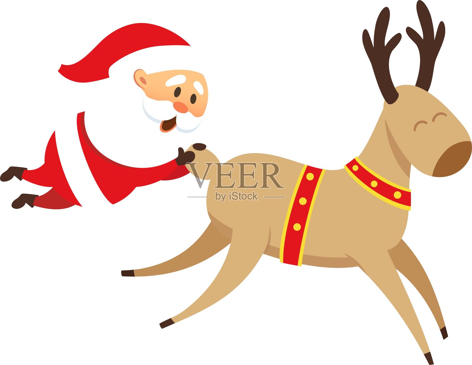 圣诞节麋鹿圣诞老人开心可爱彩色卡通扁平元素设计元素图片