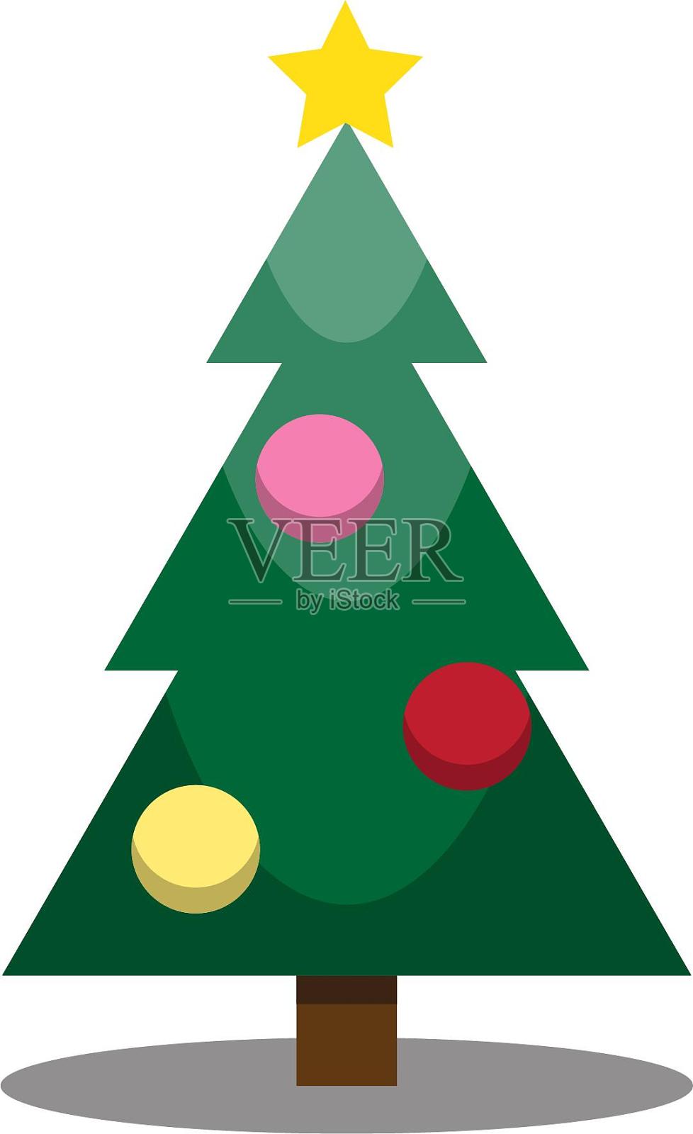 圣诞节圣诞树原点星星手绘卡通扁平元素设计元素图片