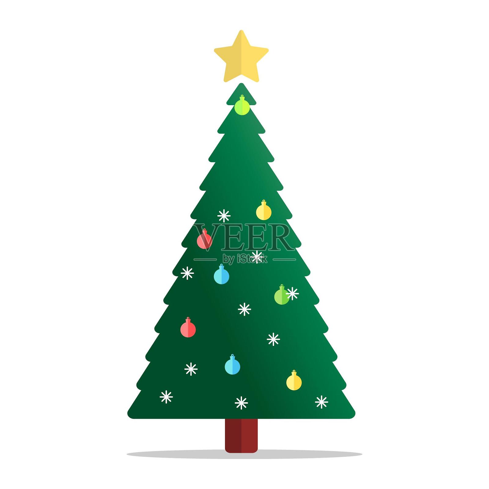 圣诞节圣诞树树木树彩球星星扁平元素设计元素图片