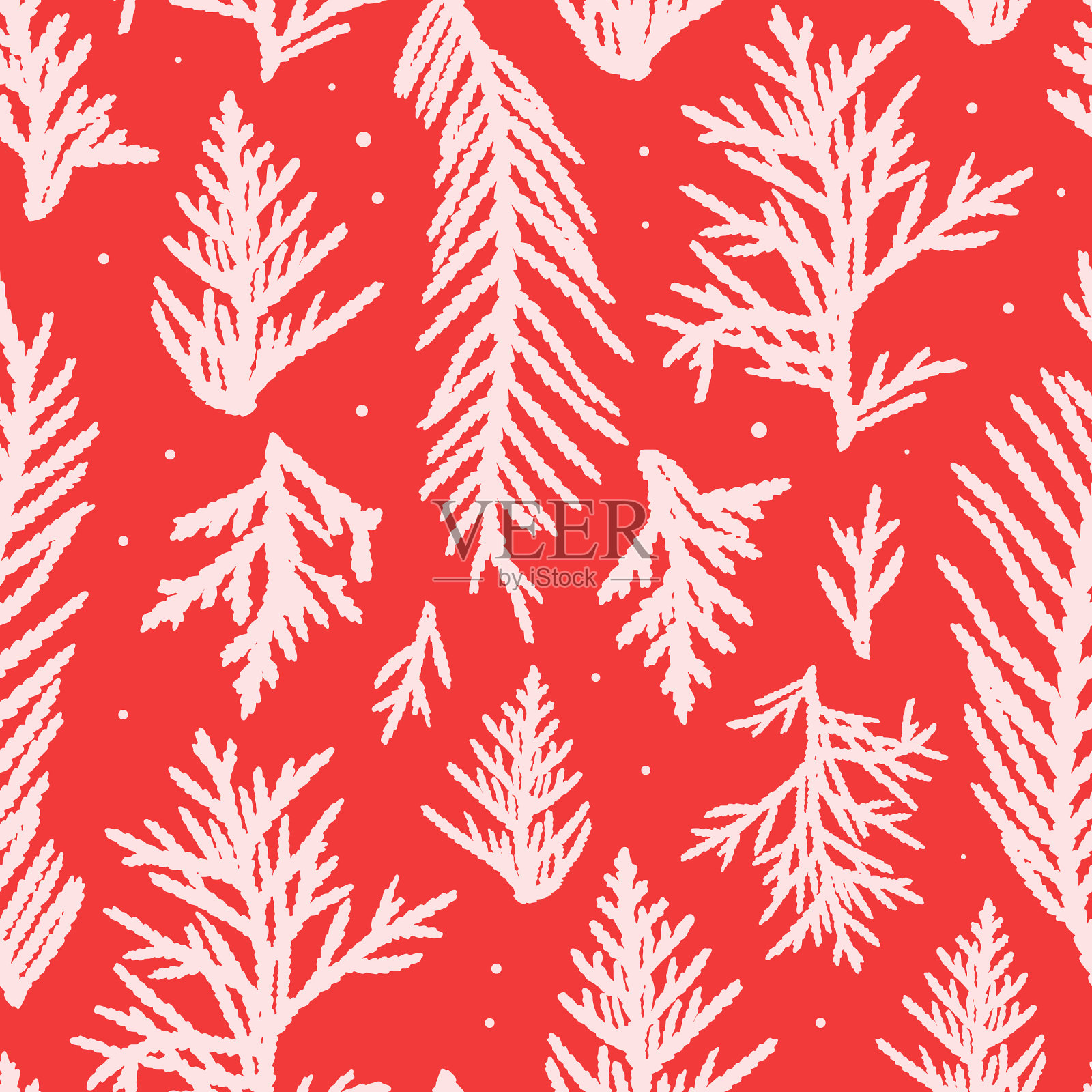 圣诞节无缝模式与树枝上的红色背景背景图片素材