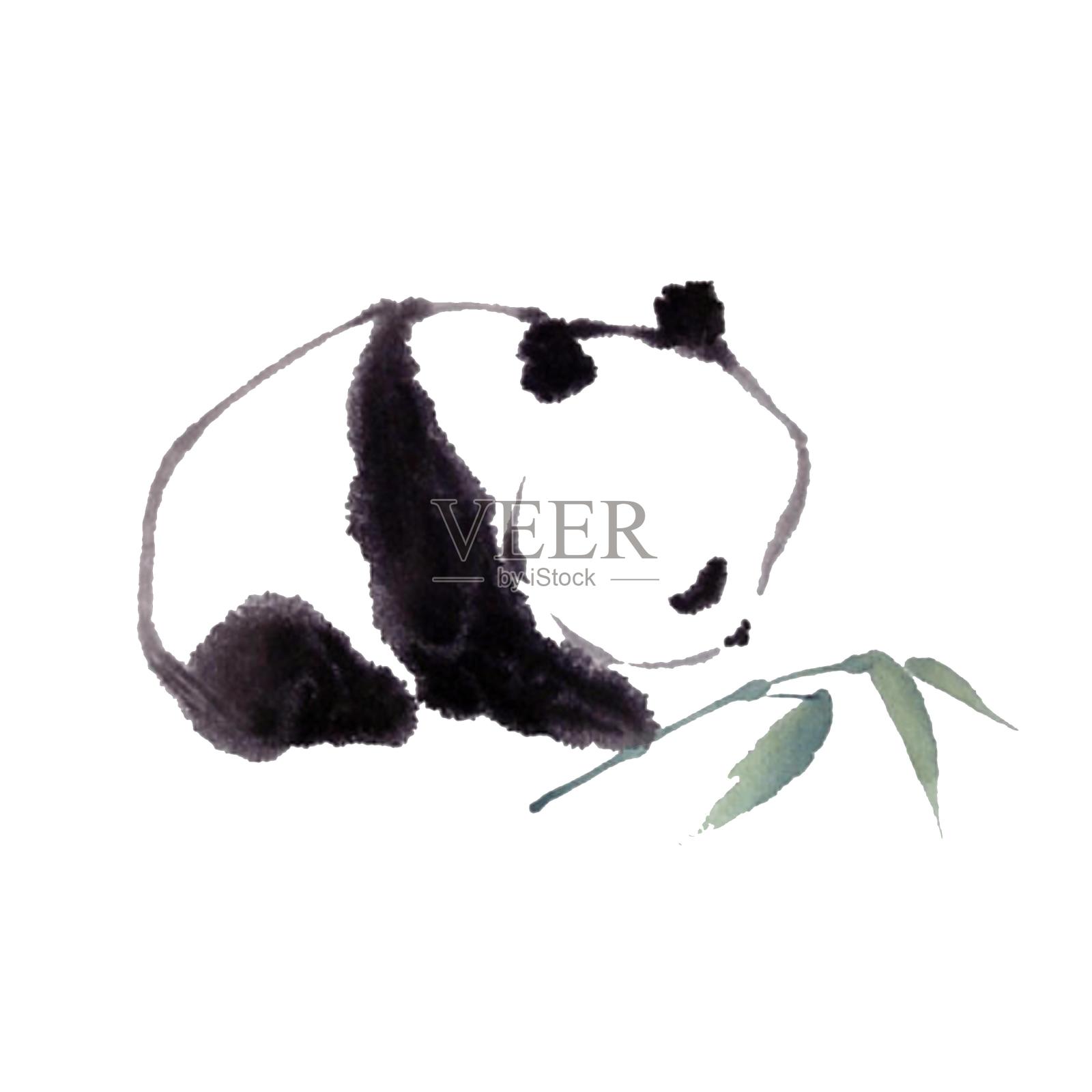 简约动物熊猫黑色竹子设计元素图片