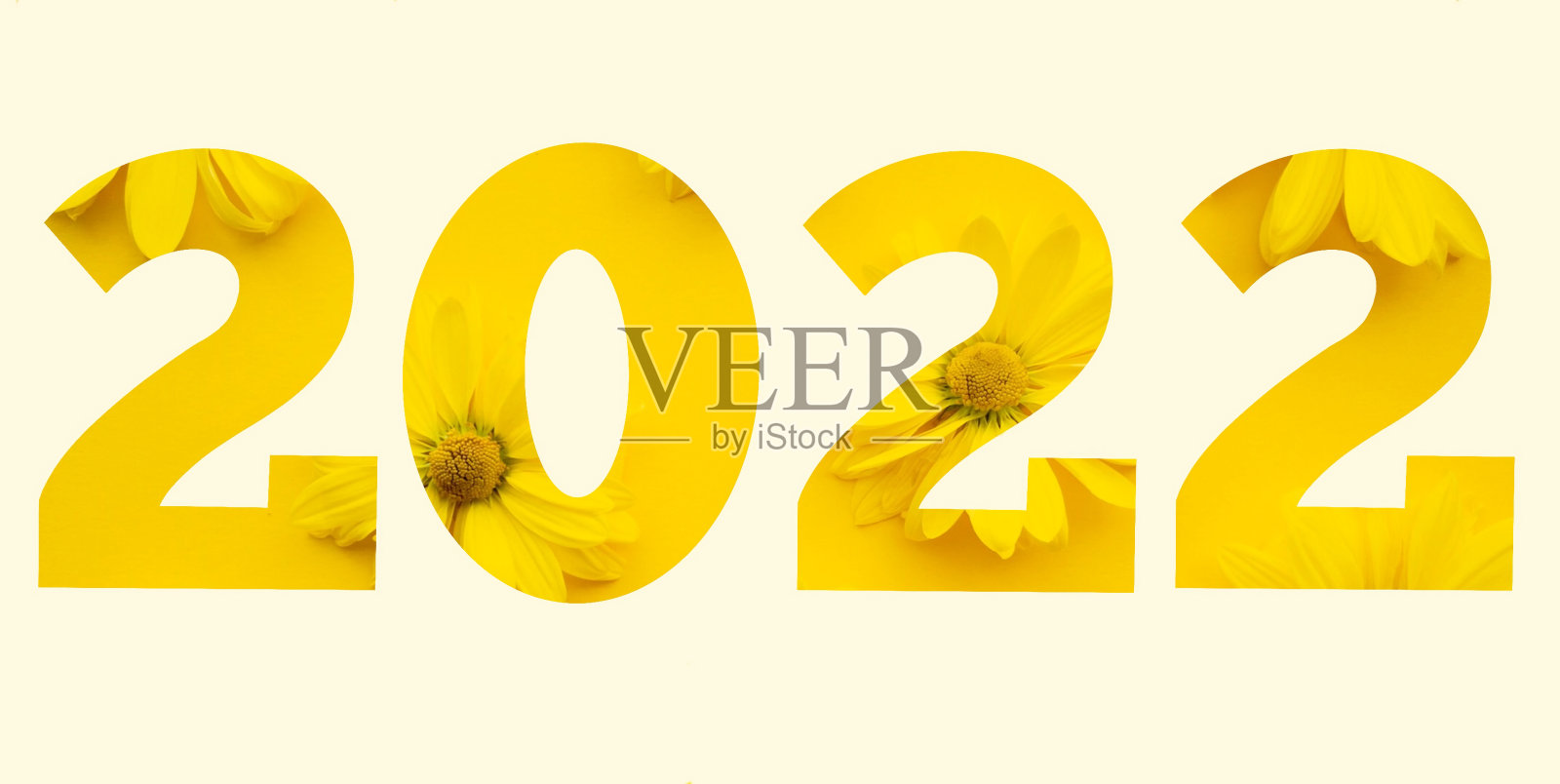 将2022作为黄色背景上的黄色花卉背景插画图片素材