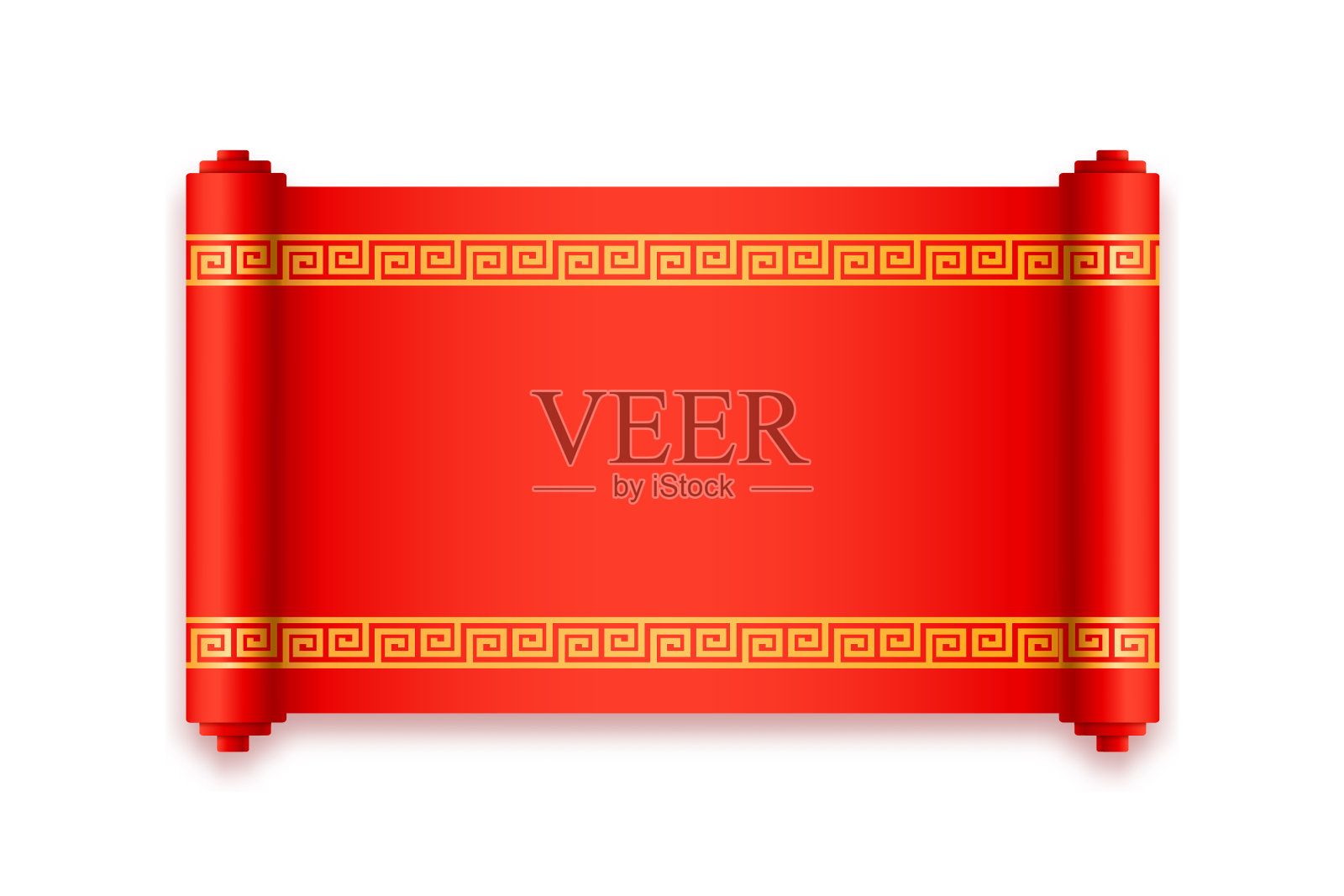 中国新年卷轴与传统的金色装饰元素在红色背景。矢量假日横幅背景，中秋佳节。韩中日风格的贺卡，平面卡通设计插画图片素材