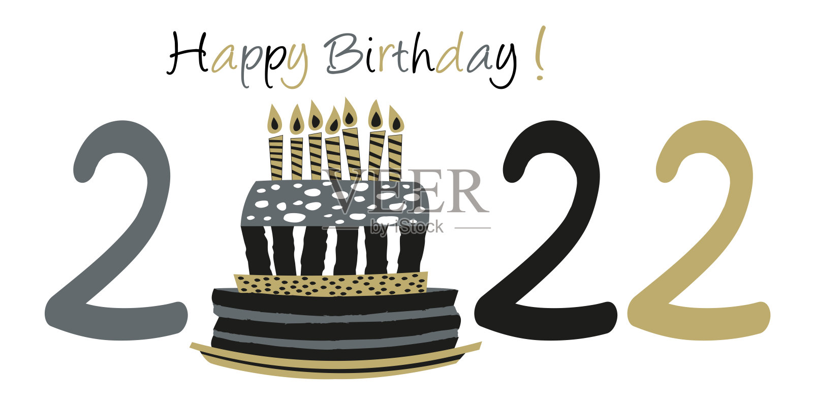 2022年的生日贺卡，展示了生日蛋糕的风格化插图。插画图片素材