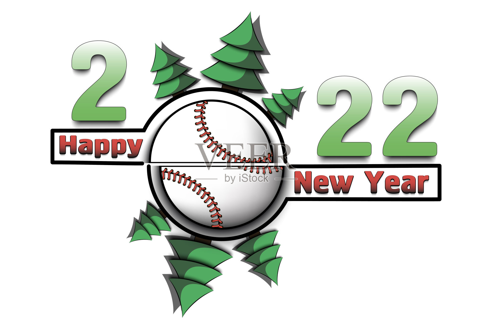 2022年新年快乐，还有棒球插画图片素材