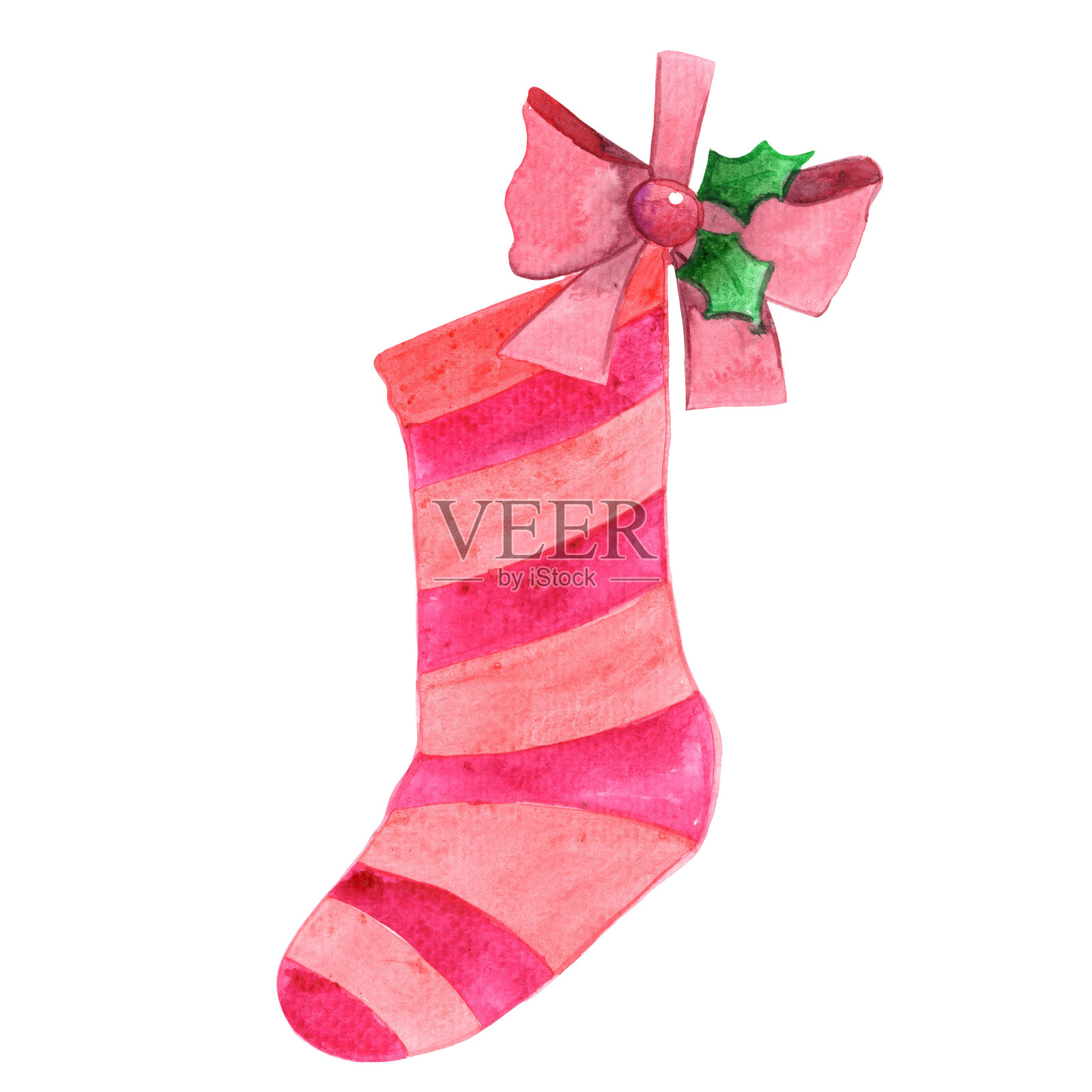 圣诞袜与蝴蝶结水彩插图装饰圣诞节节日事件。插画图片素材