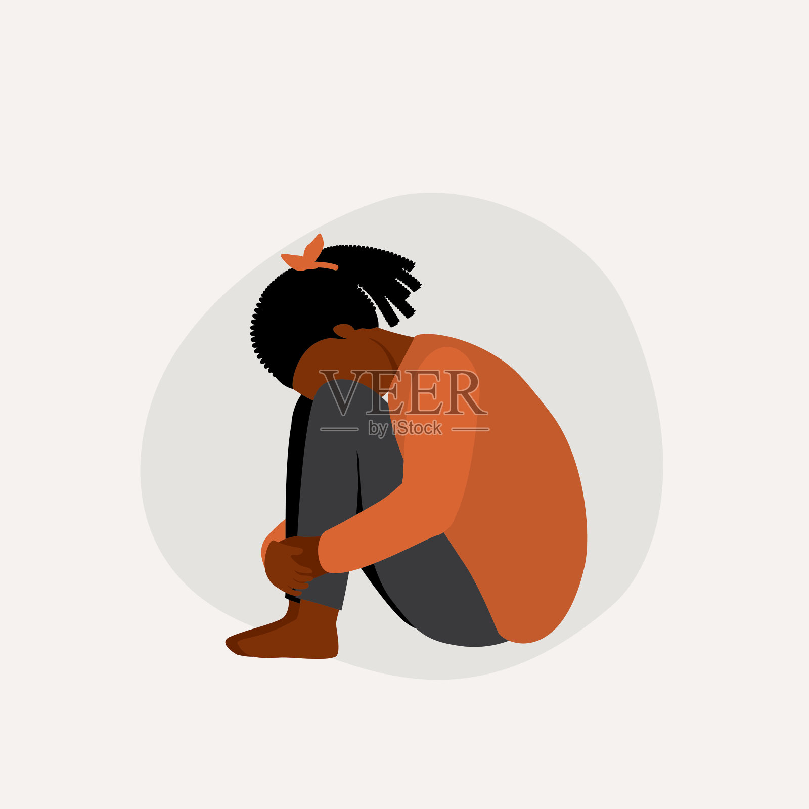 悲伤的黑人小女孩。插画图片素材