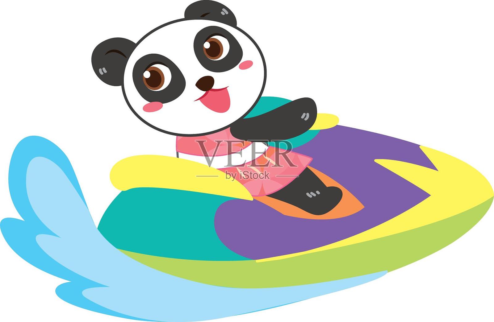 熊猫骑水上摩托设计元素图片