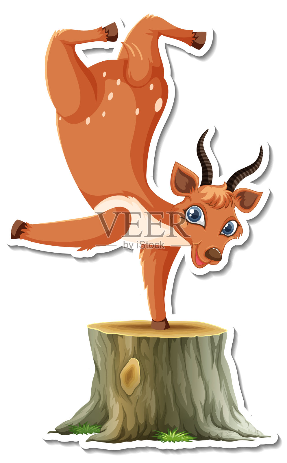 鹿跳舞的卡通人物贴纸插画图片素材
