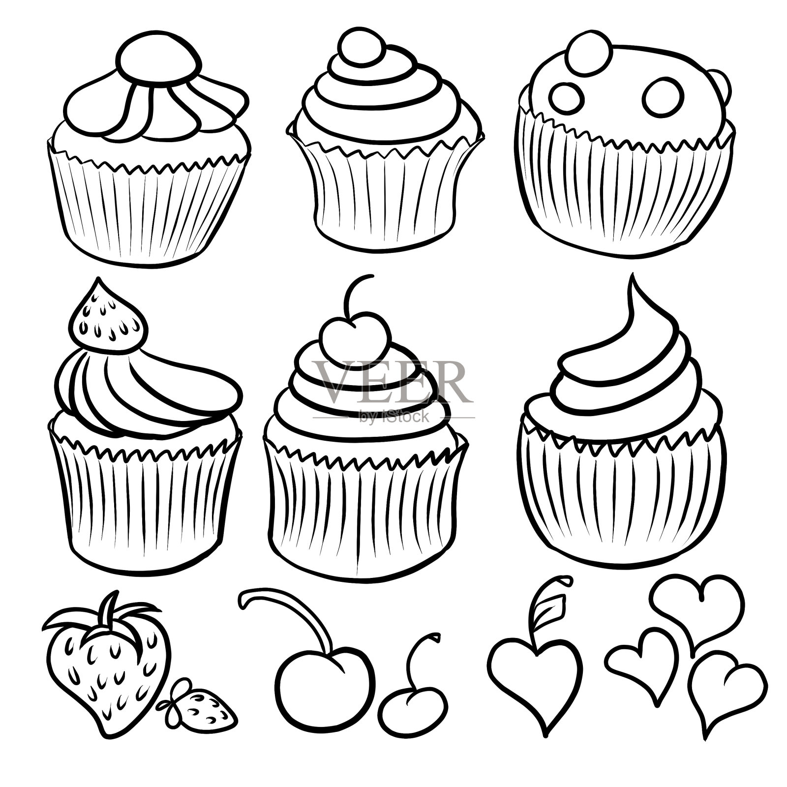 在黑色和白色的杯子蛋糕素描 — 图库矢量图像© atthameeni #31146807