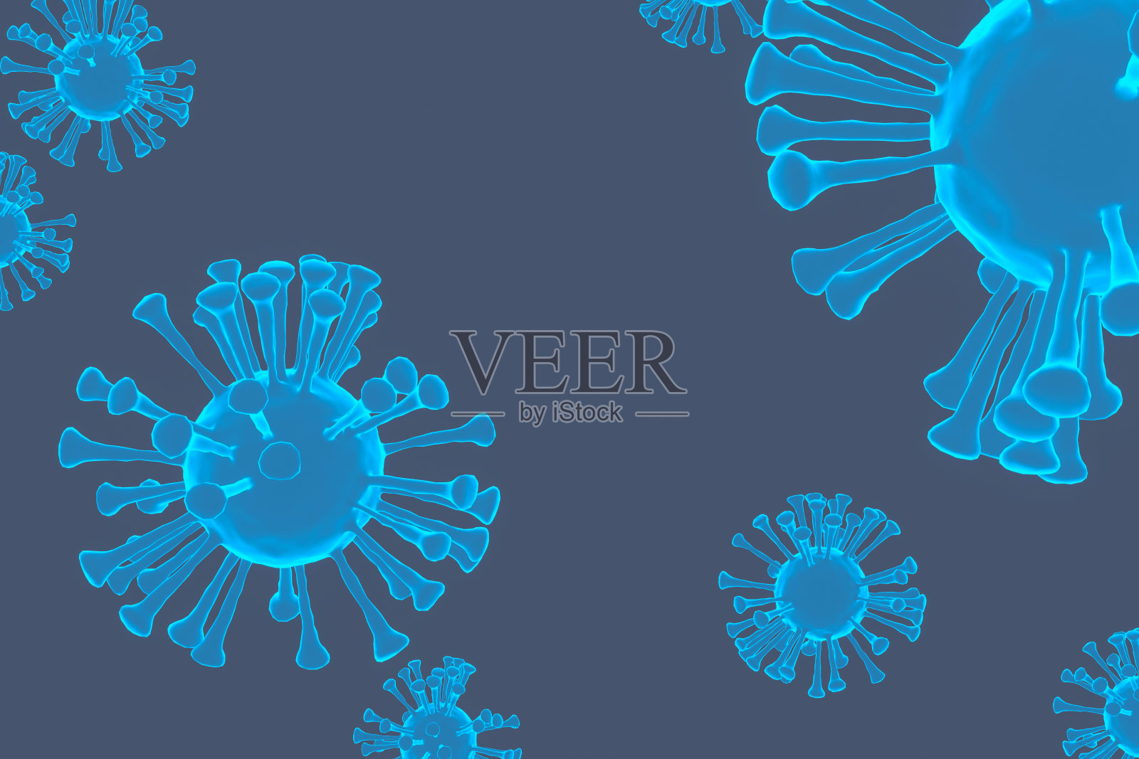 3D病毒模型，蓝色色调照片摄影图片