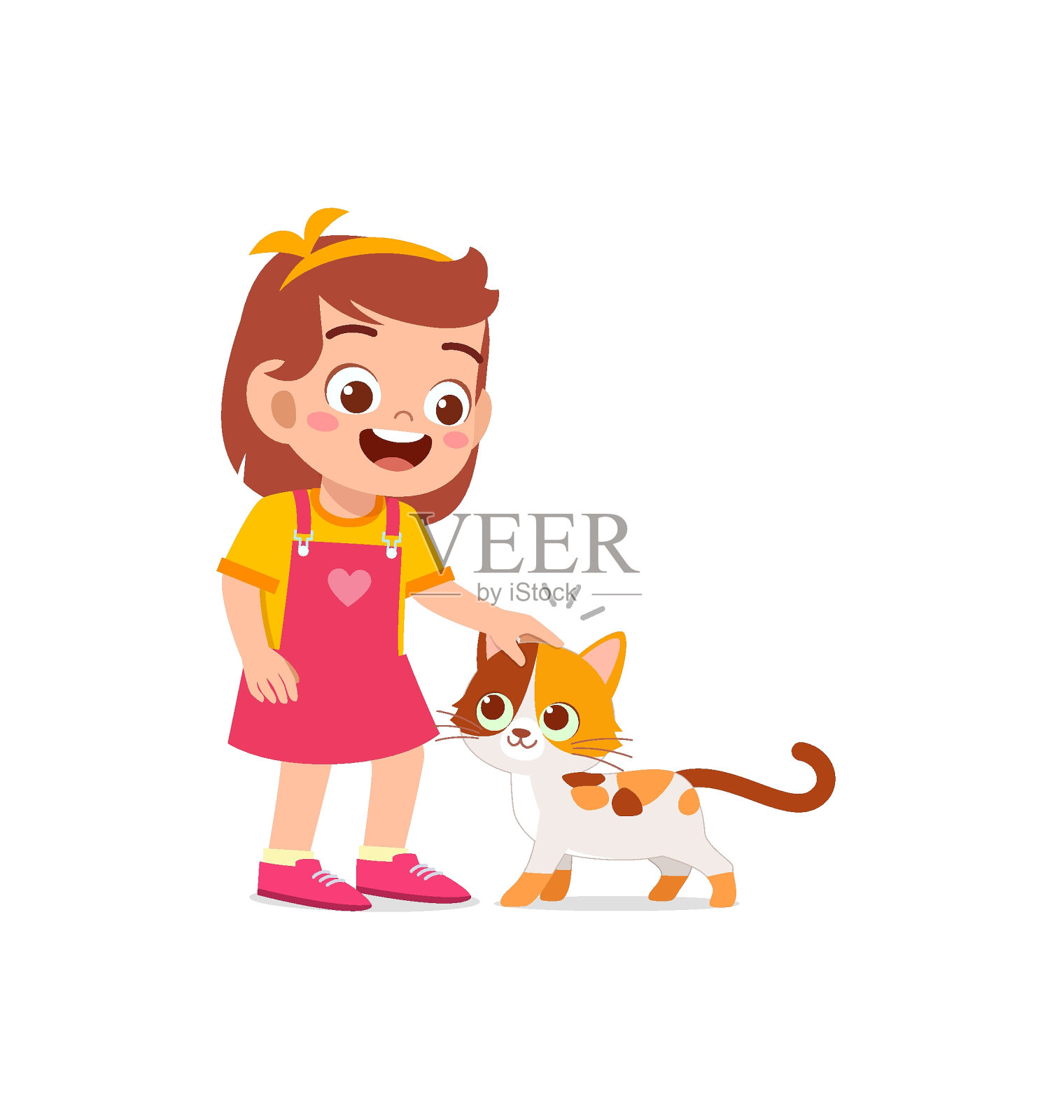 小女孩和可爱的小猫在一起玩耍插画图片素材_ID:416846218-Veer图库