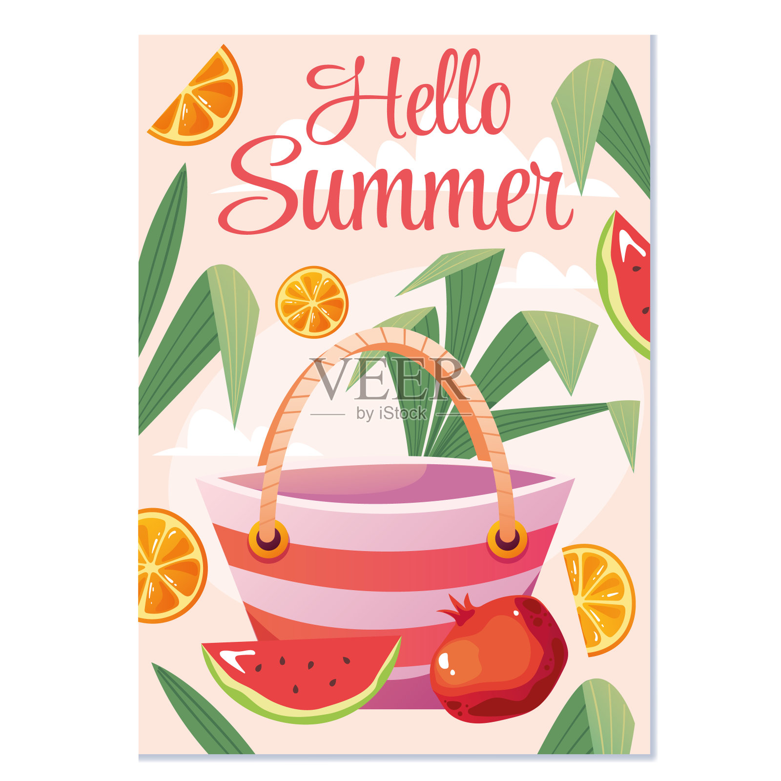你好夏天传单海报封面概念。矢量平面卡通图形设计插图插画图片素材