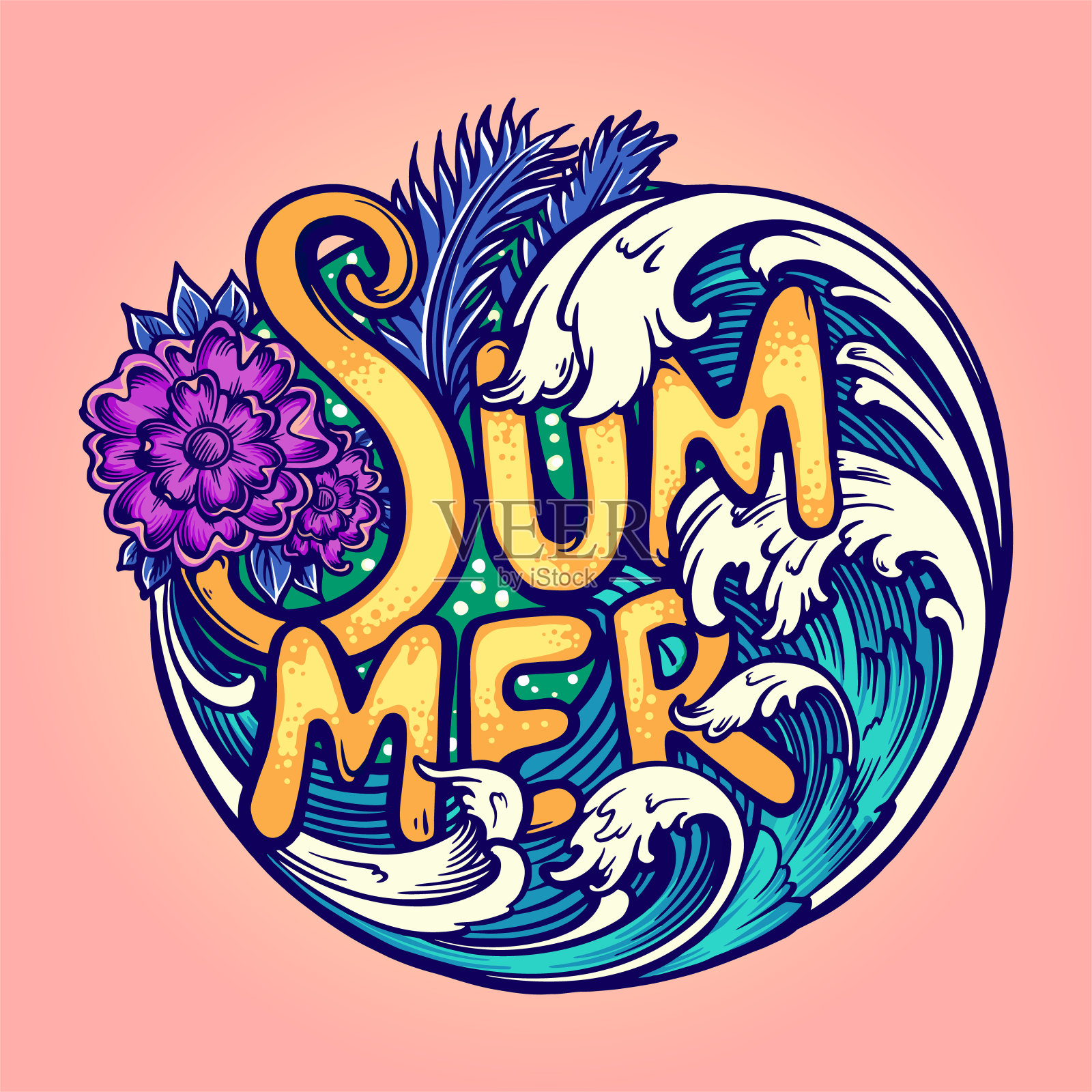 快乐的夏天热带海滩度假插图插画图片素材