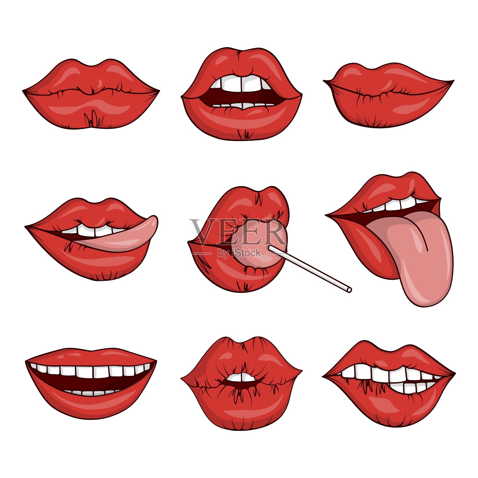 女人红润的嘴唇和舌头。插画图片素材_ID:402278799-Veer图库