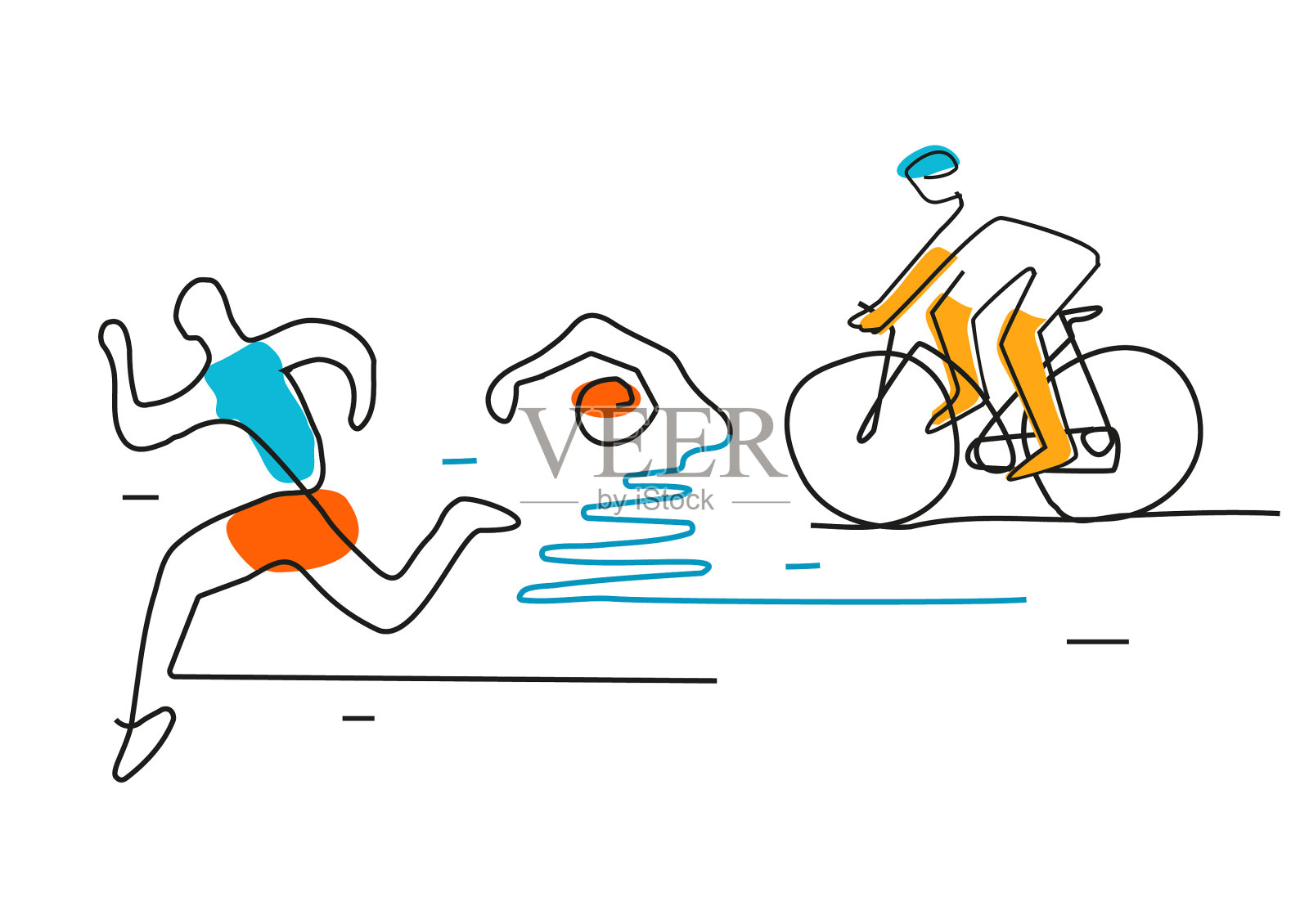 铁人三项自行车游泳线艺术插画图片素材