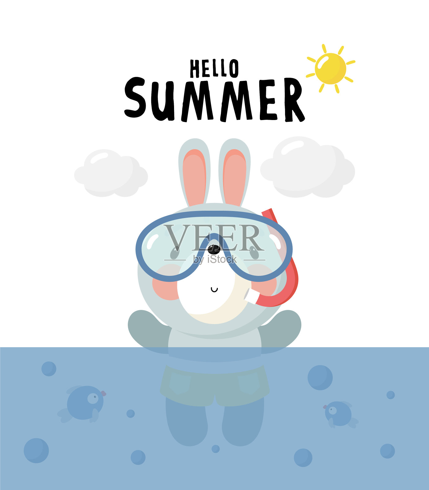 你好夏天和兔子插画图片素材