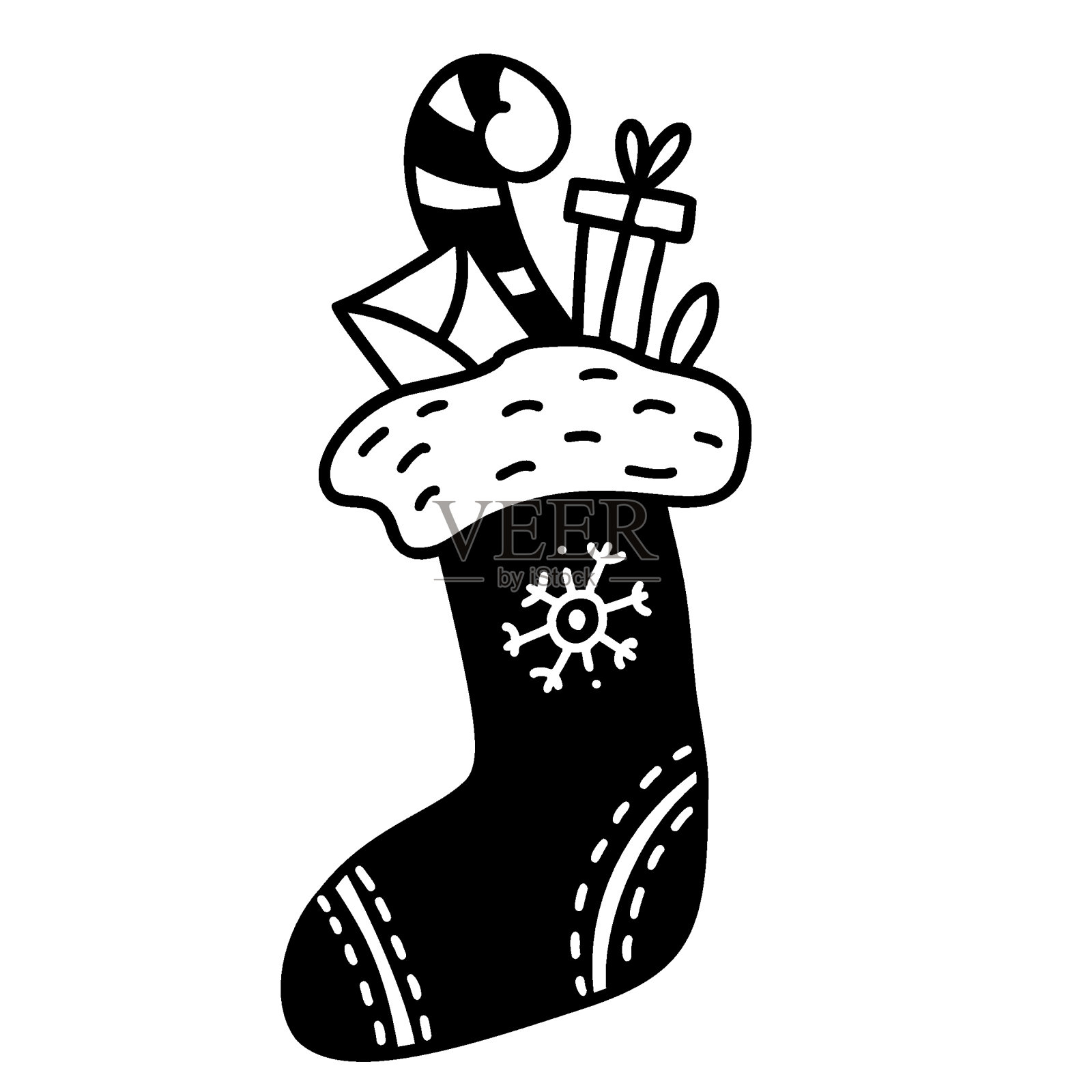 装有礼物和焦糖棒的圣诞袜插画图片素材