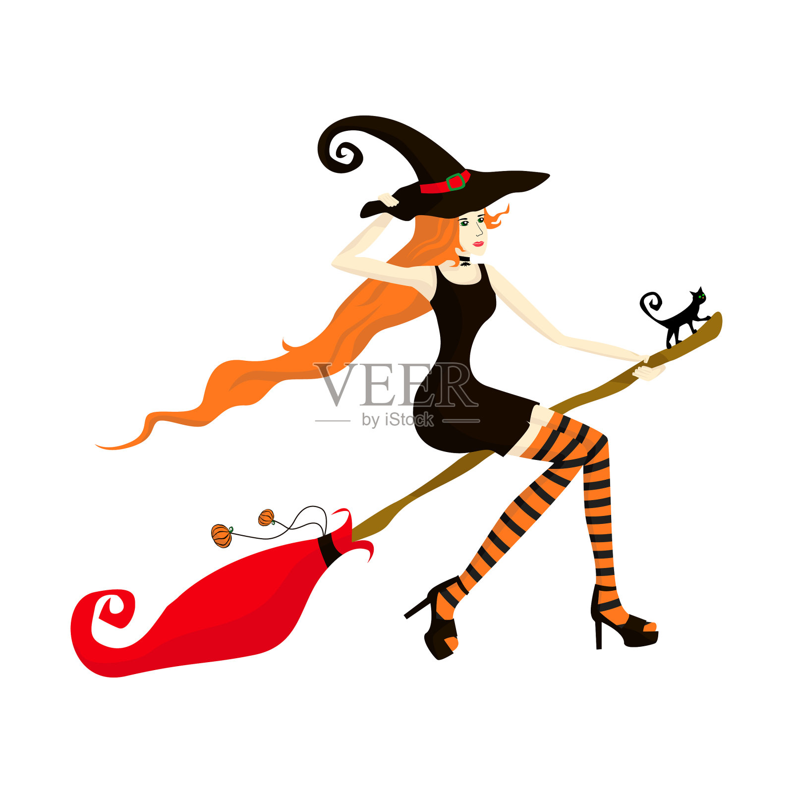 拿着扫帚的漂亮女巫插画图片素材_ID:128781858-Veer图库