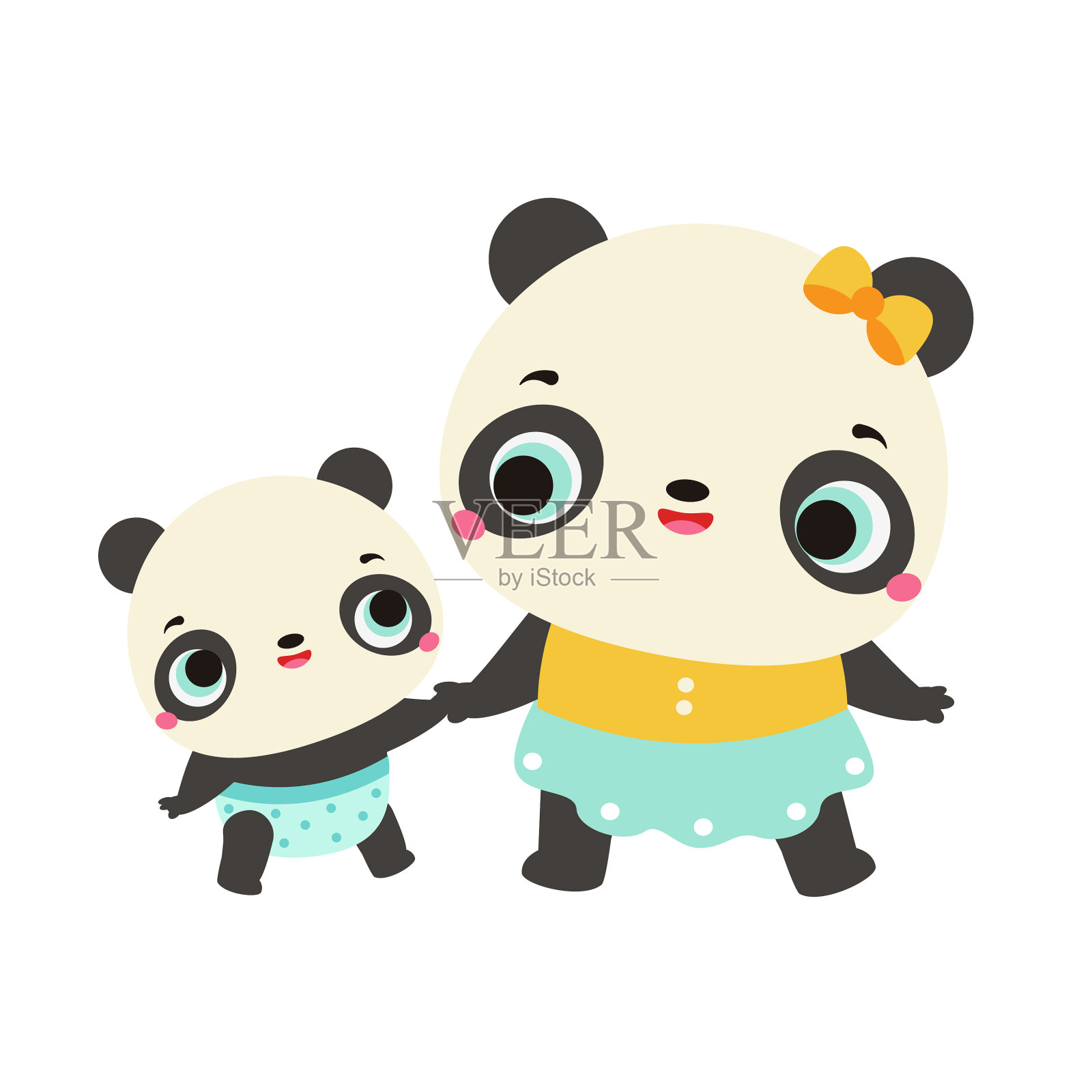 熊猫妈妈抱着熊猫宝宝插画图片素材_ID:416087404-Veer图库