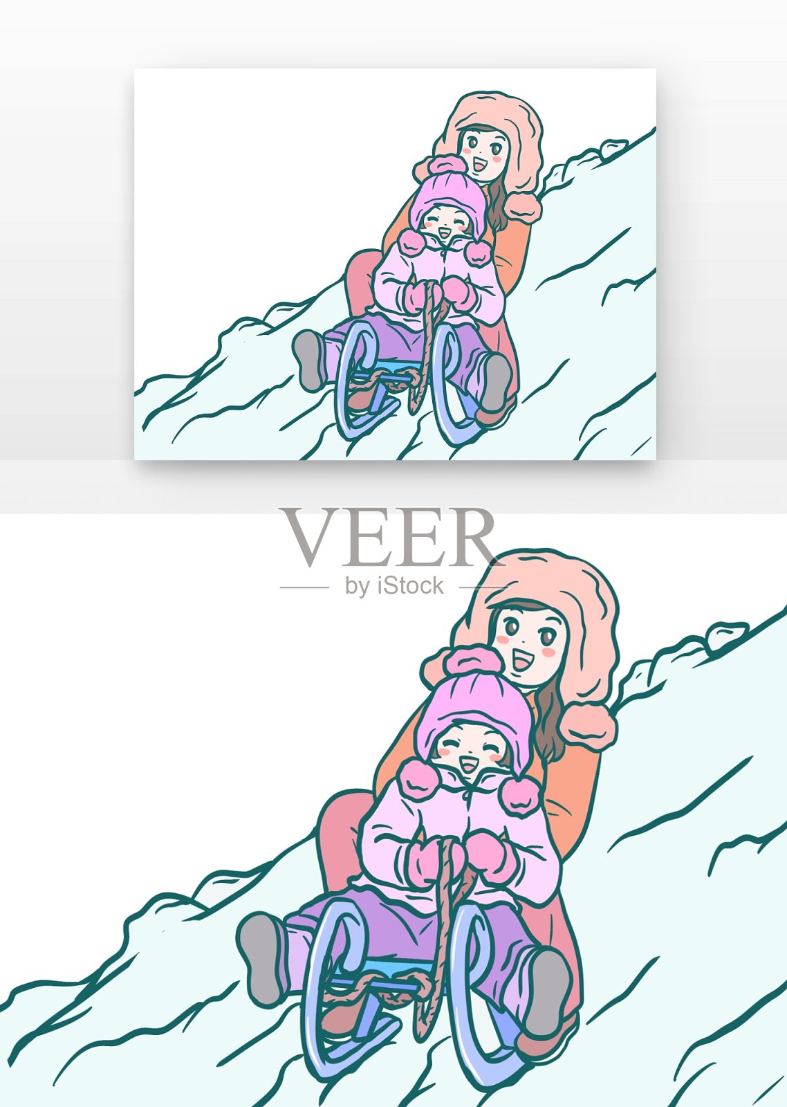 手绘冬天儿童滑雪设计元素图片