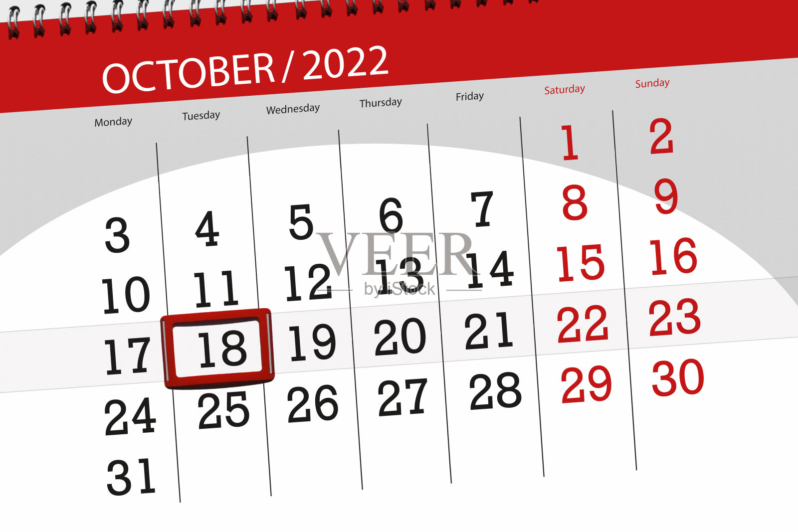 日历2022，截止日期，日，月，页，组织者，日期，十月，星期二，第18号设计模板素材