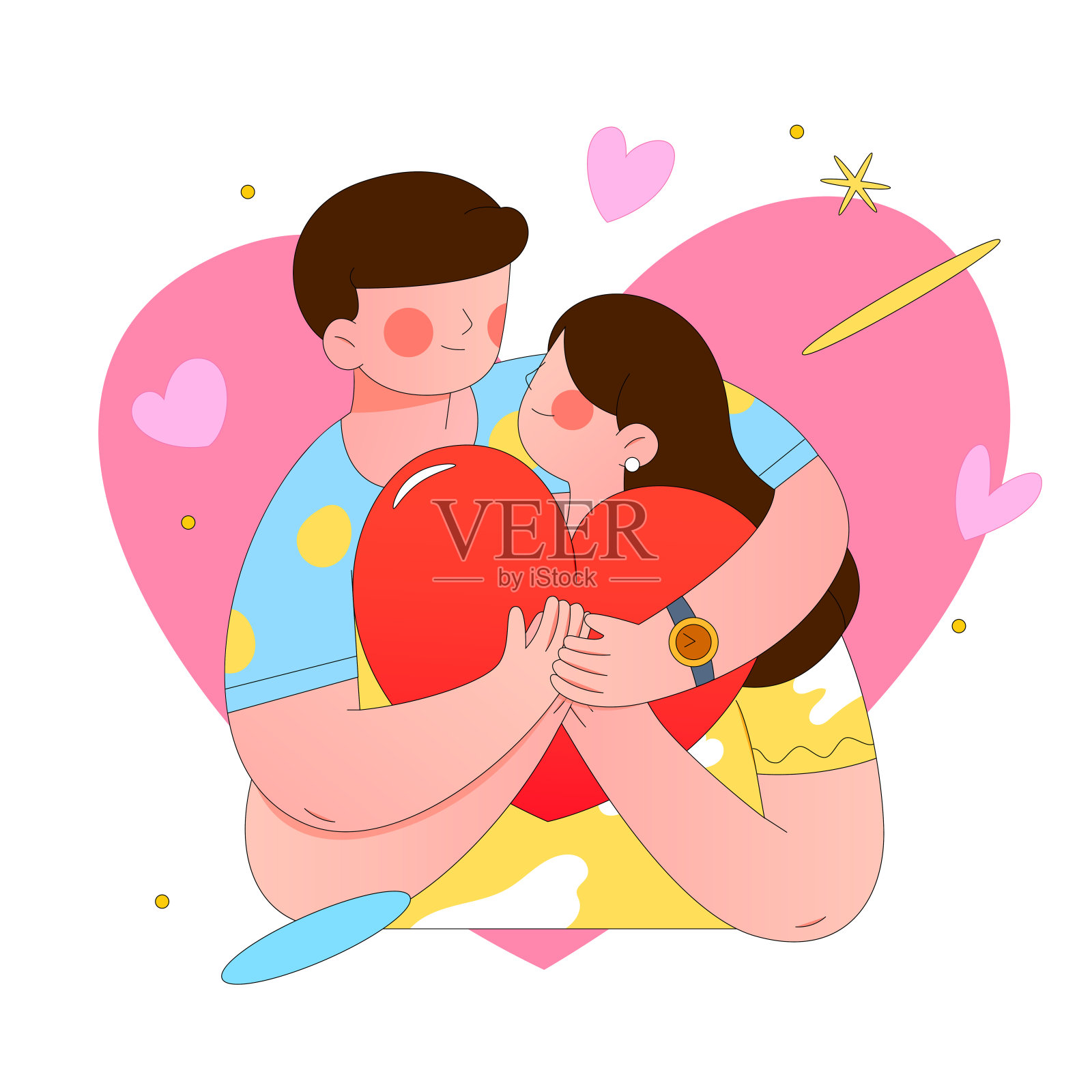 幸福的男人和女人见面拥抱拥抱插画图片素材_ID:424877358-Veer图库