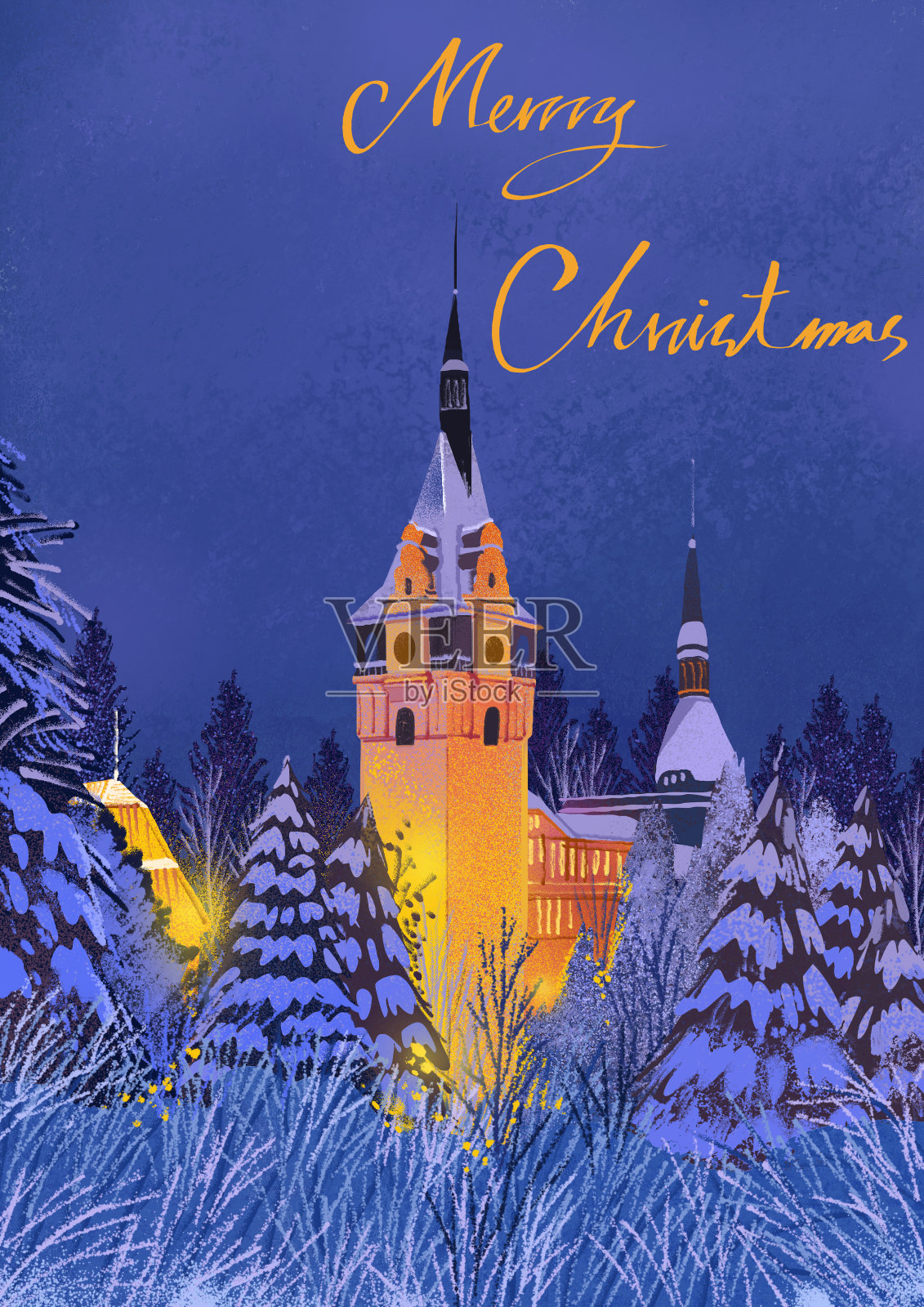 冬天,背景,风景,雪,欧洲人,圣诞节,夜晚,灯光,塔插画图片素材
