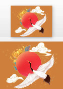 国潮仙鹤和太阳元素符号图片
