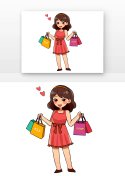 购物女孩拿着商品元素符号图片