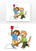 冬季卡通小猴子玩耍元素符号图片