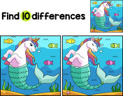 独角兽美人鱼发现差异插画图片